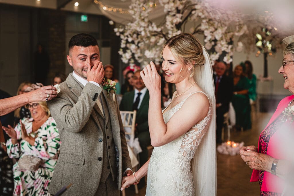 mytton fold ceremony room bride and groom