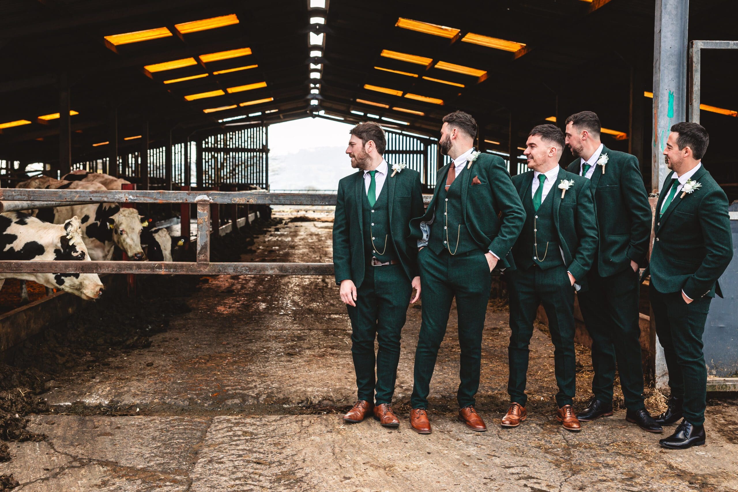 boys at the bashall barn outside the cow shed looking inside