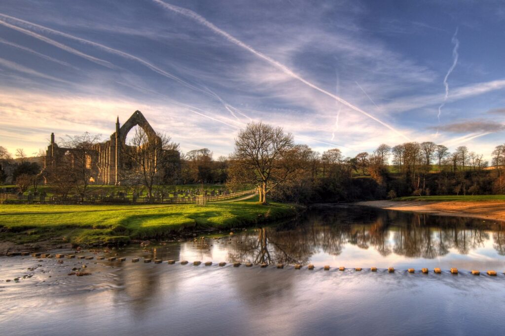 Bolton Abbey over lake